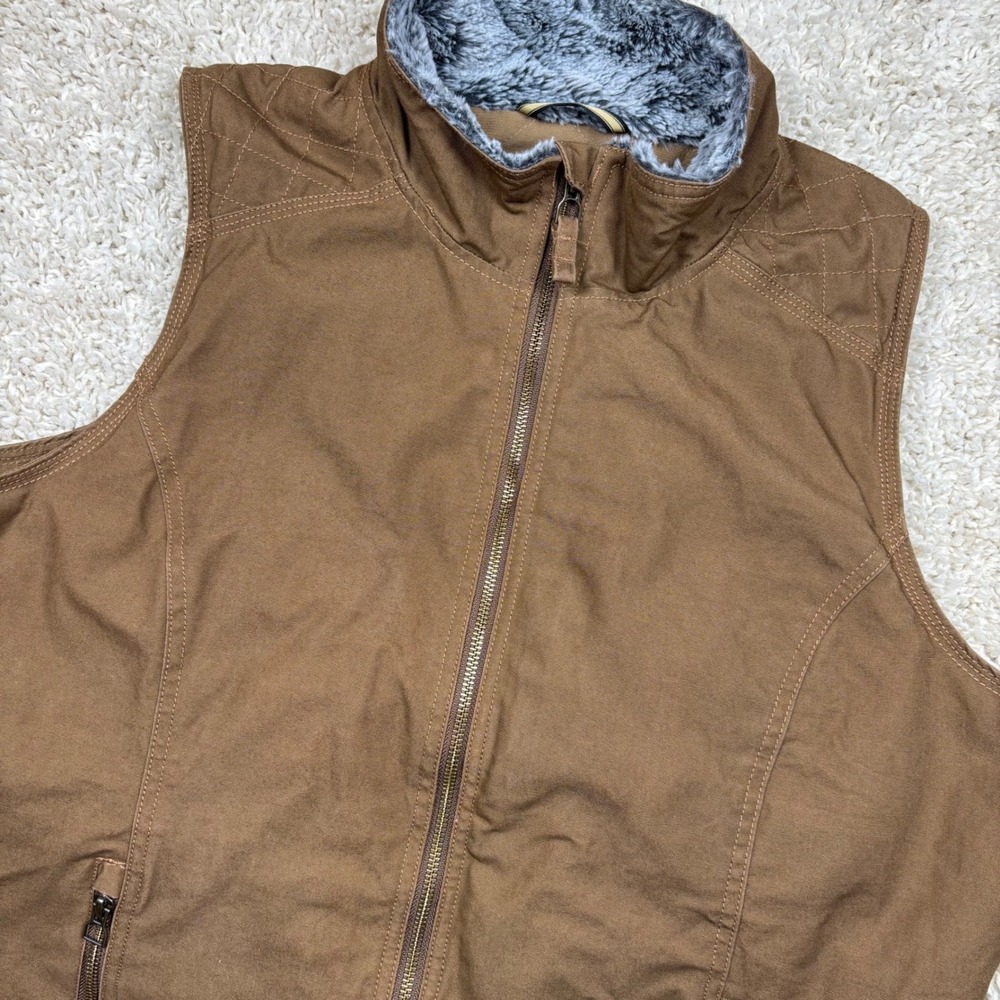 Noble Outfitters Canvas Vest Women XL Brown Faux Fur Lined Quilted Workwear